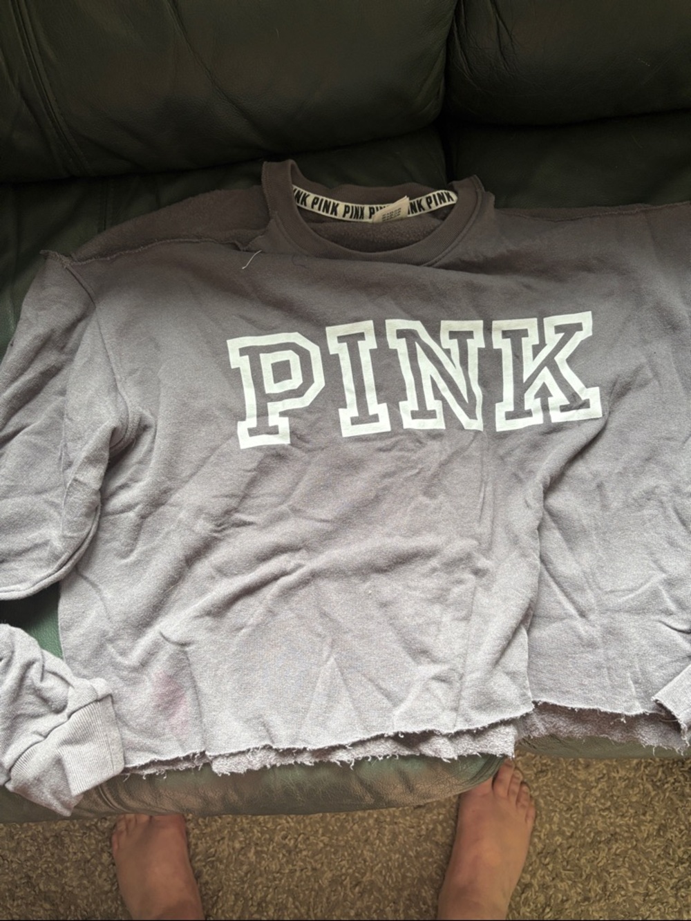 PINK Victoria's Secret Lavender Off-the-Shoulder Cropped Sweatshirt